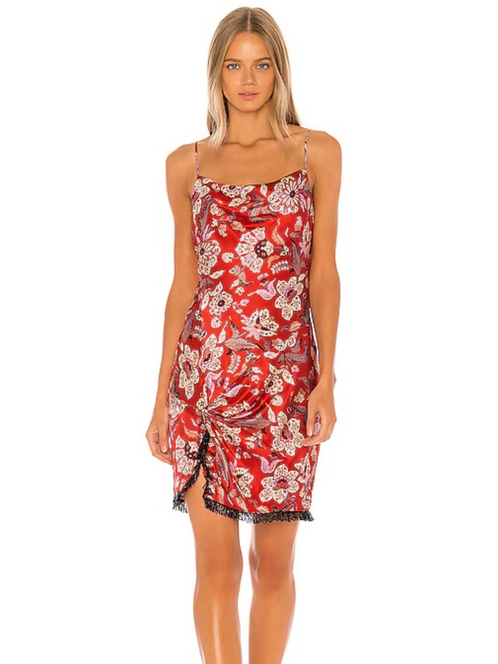Cinq a Sept Avalyn Beaded Fringe Floral Silk Dress